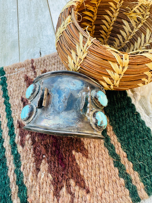 Handcrafted Old Pawn Sterling Silver & Turquoise Watch Cuff Bracelet
