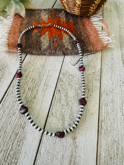 Handcrafted Purple Spiny & Sterling Silver Pearl Beaded 18” Necklace