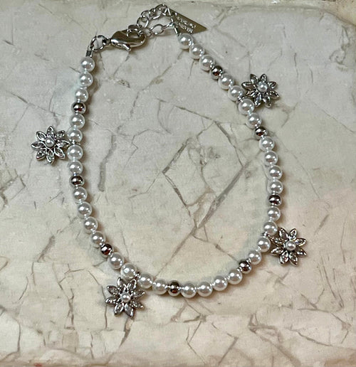Esti Pearl & CZ Blossom Beaded Sterling Silver Bracelet