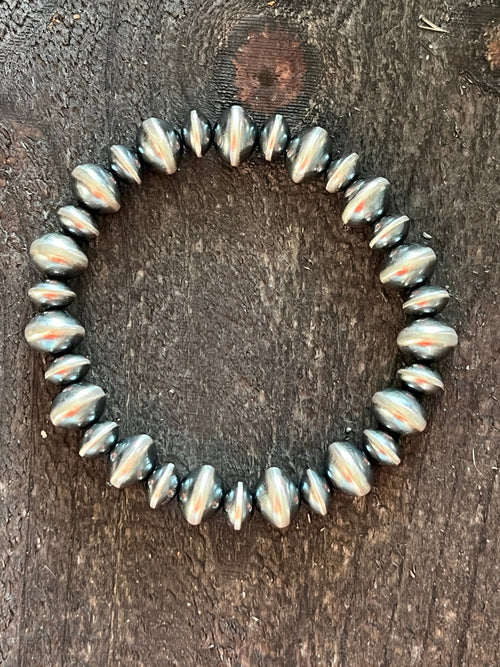 Vinita Cowboy Handcrafted Sterling Silver Stretch 8mm & 10mm Beaded Bracelet