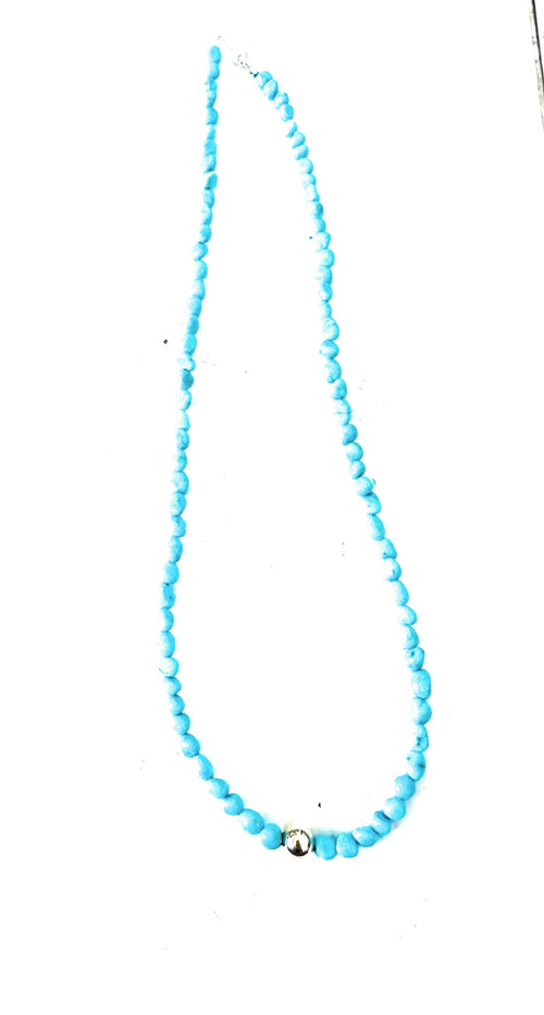 Handcrafted Turquoise Gold & Sterling Silver Beaded Necklace