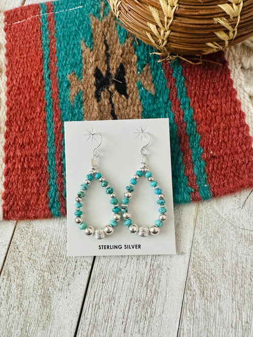 Navajo Turquoise & Sterling Silver Pearl Beaded Hoop Earrings