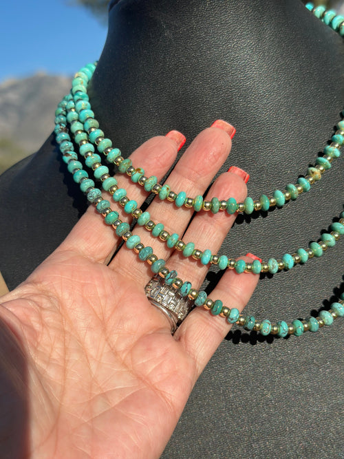 Gilded Sky Turquoise, Gold & Sterling Silver Beaded Necklace and Bracelets