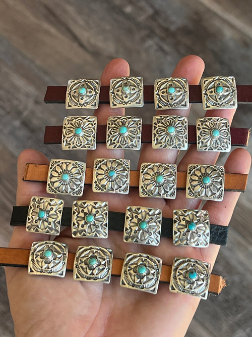 Sterling Silver and Kingman Turquoise Concho Slide, The Hayseed