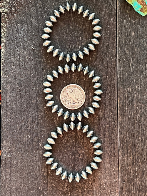 Vinita Cowboy Handcrafted Sterling Silver Stretch 10mm Saucer Bead Bracelets