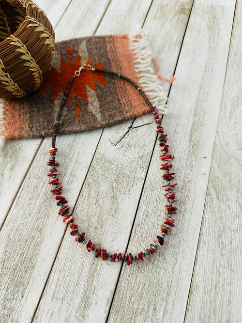 Handcrafted Spiny, Turquoise & Heishi 18” Beaded Necklace