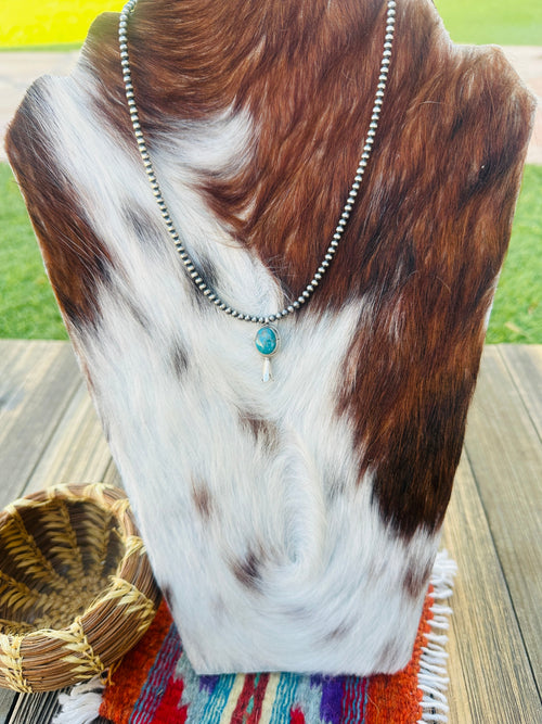 Handcrafted Turquoise & Sterling Silver Beaded Blossom Necklace