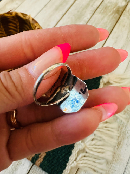 Old Pawn Navajo Sterling Silver & Turquoise Ring Size 7.75