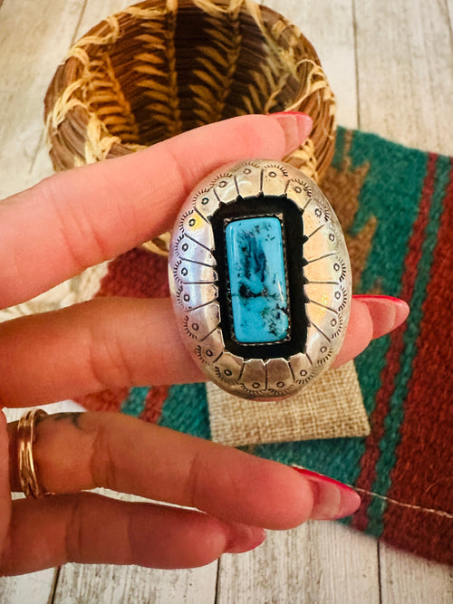 Old Pawn Navajo Sterling Silver & Turquoise Ring Size 11.75