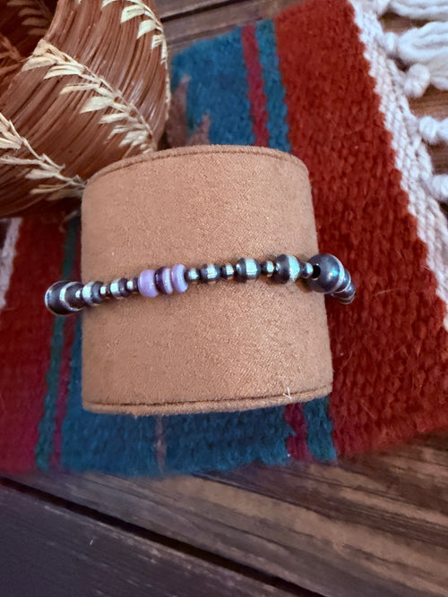 Handcrafted Wampum & Sterling Silver Pearl Beaded Bracelet