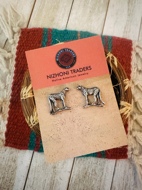 Handcrafted Old Pawn Sterling Silver Cheetah Stud Earrings