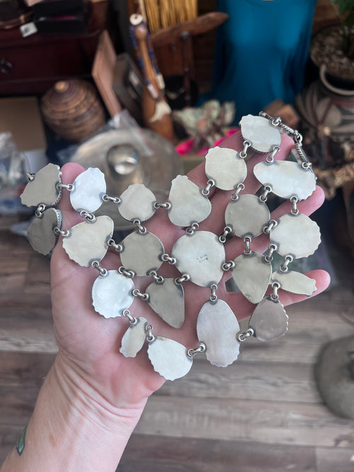 Intricate Handcrafted Sterling Silver and Sonoran Mountain Turquoise Bib Style Necklace with Earrings, Signed T. Smith