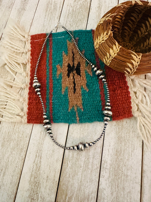 Navajo Sterling Silver Pearl 20” Beaded Necklace