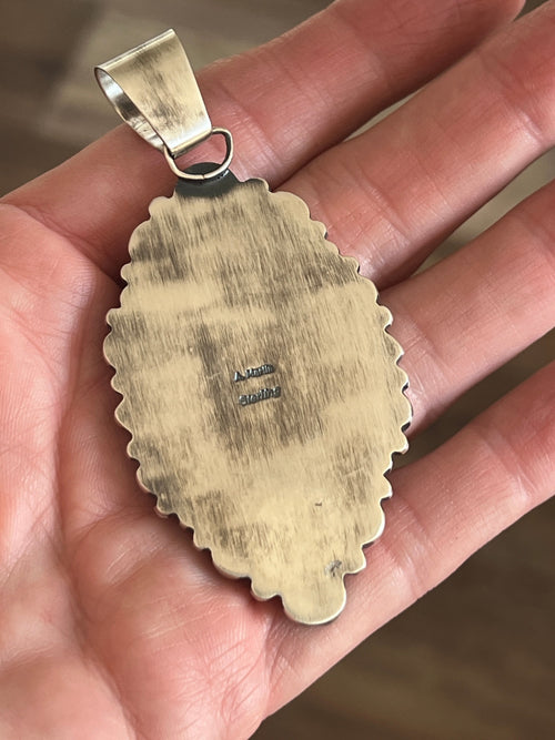 Handcrafted Electric Rainbow Turquoise and Spiny Oyster Pendant by Angela Martin