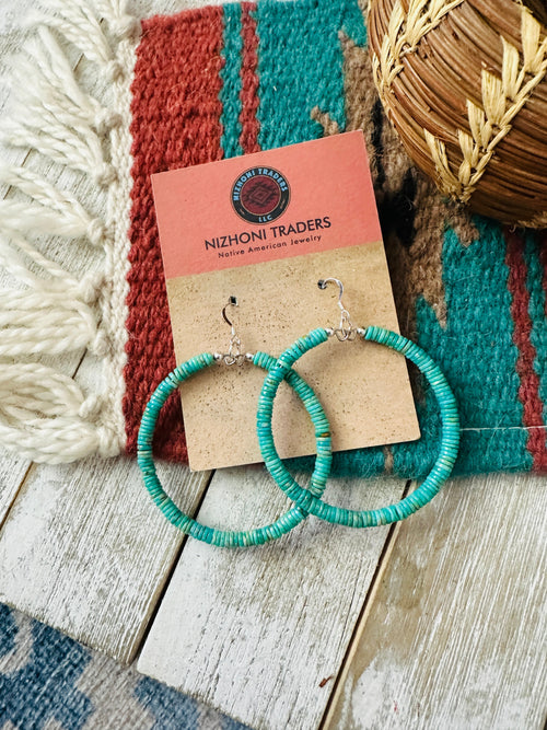 Handcrafted Turquoise & Sterling Silver Beaded Hoop Earrings