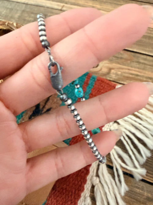 Handcrafted Sonoran Gold Turquoise & Sterling Silver Pearl Beaded Bracele