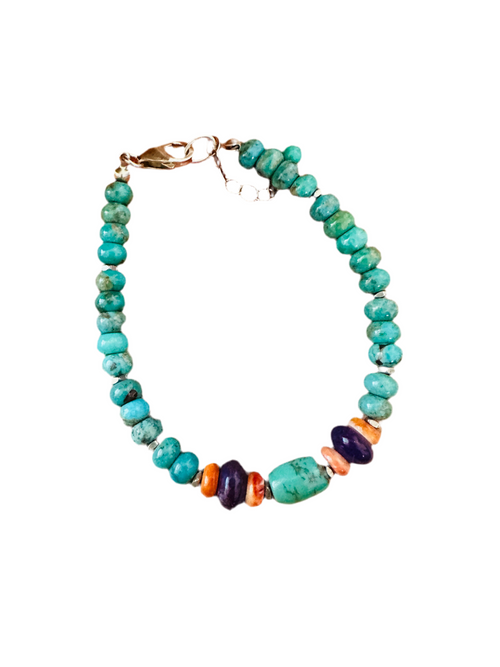 Navajo Multi Stone & Sterling Silver Beaded Bracelet