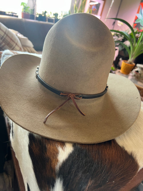 Leather and Sterling Silver Concho Slide Hat Band, Black Leather