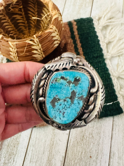 Handcrafted Old Pawn Turquoise & Sterling Silver Cuff Bracelet