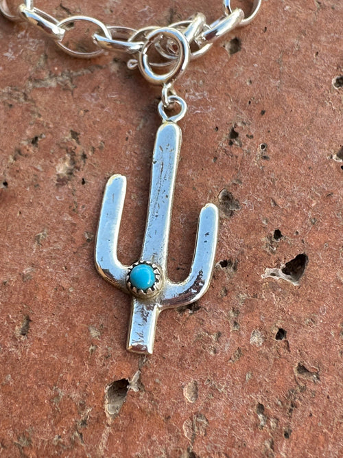 Handcrafted Sterling Silver and Turquoise Saguaro Charm