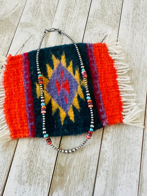 Handcrafted Sterling Silver, Spiny & Turquoise Beaded 16” Necklace