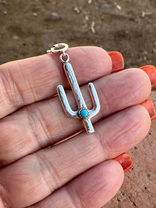 Handcrafted Sterling Silver and Turquoise Saguaro Charm