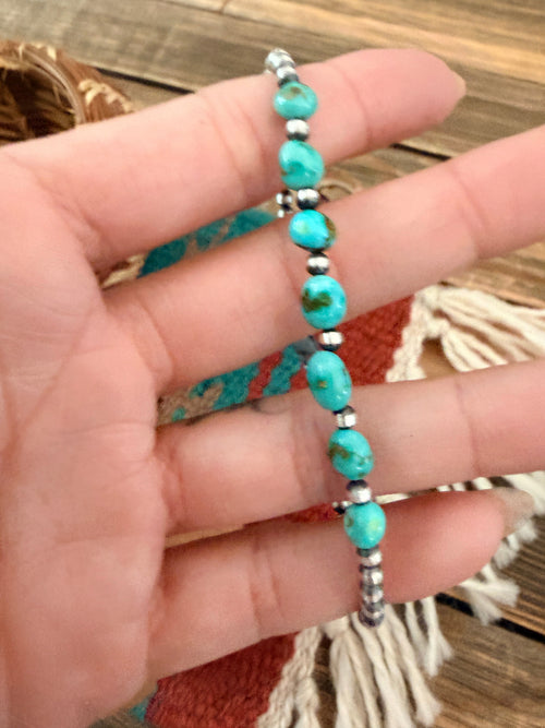 Handcrafted Sonoran Gold Turquoise & Sterling Silver Pearl Beaded Bracele