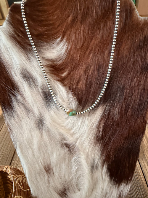 Handcrafted Turquoise & 3mm Sterling Silver Pearl Beaded Necklace