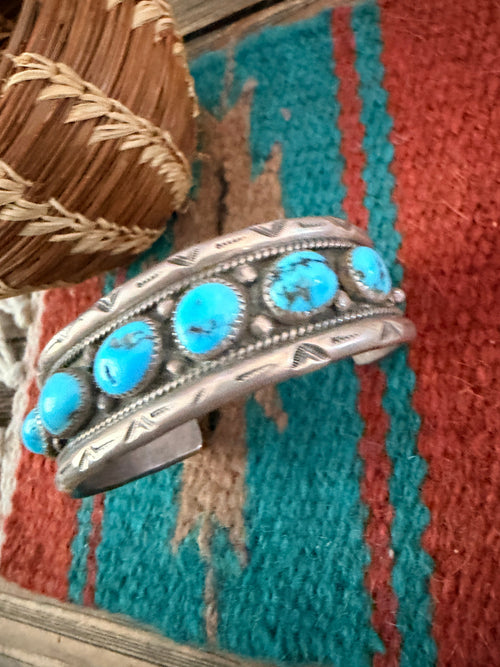 Handcrafted Old Pawn Sterling Silver & Turquoise Cuff Bracelet