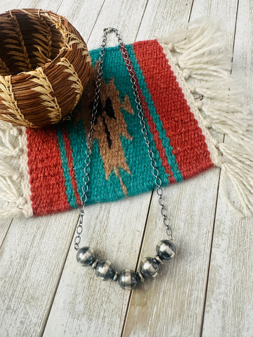 Navajo Sterling Silver Pearl Beaded Chain Necklace