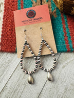 Handcrafted Queen Pink Conch & Sterling Silver Pearl Beaded Hoop Earrings