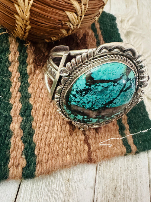 Handcrafted Old Pawn Tibetan Turquoise & Sterling Silver Cuff Bracelet