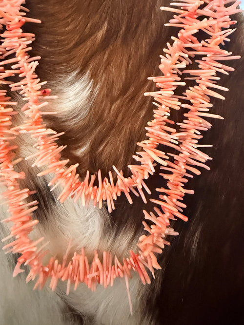 Old Pawn Handmade Dyed Coral Double-Strand Beaded Necklace