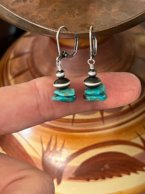 Navajo Made Sterling Silver Summer Lovin’ Sonoran Turquoise Beaded Drop Earrings, Leverback