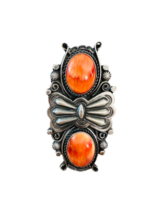 Handcrafted Orange Spiny Oyster & Sterling Silver Ring by Rosella Paxson, Size 9