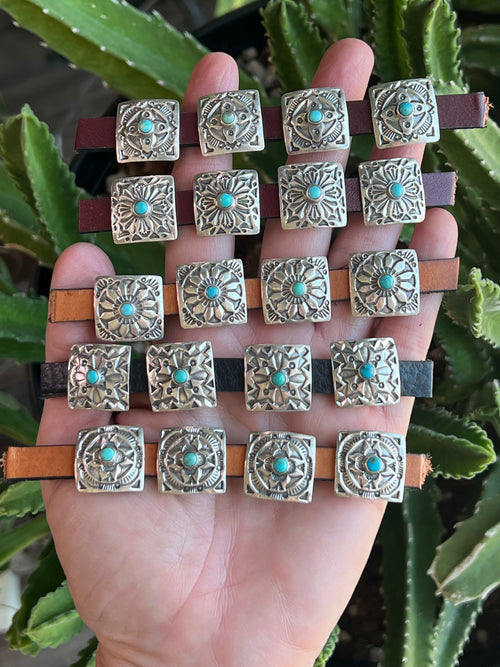 Sterling Concho Slide with Turquoise: Four Directions