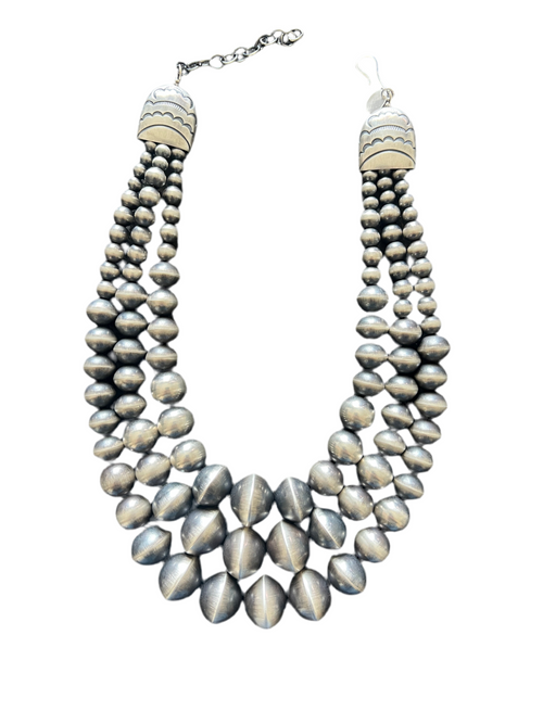 Handcrafted Sterling Silver Triple Strand Bead Statement Necklace by Rose Martin