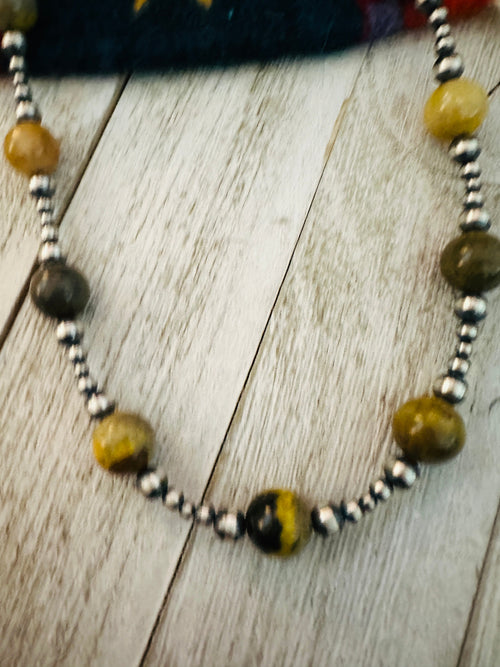 Handcrafted Sterling Silver Pearl & Bumblebee Beaded Necklace