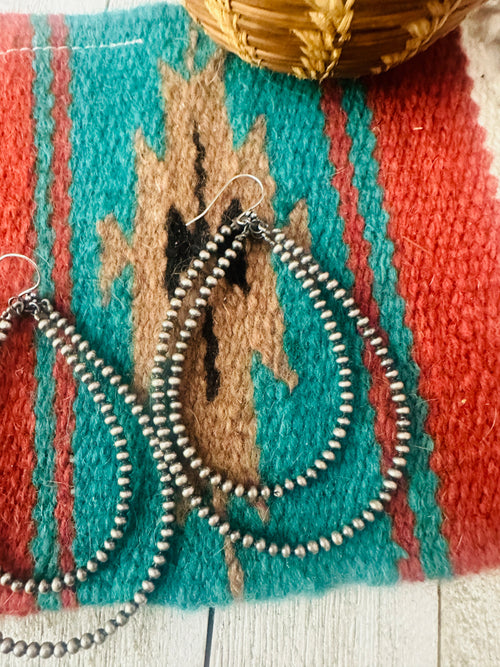 Handmade Sterling Silver Pearl Dangle Double Hoop Earrings 3mm