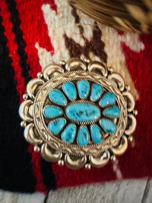 Vintage Old Pawn Navajo Turquoise & Sterling Silver Pendant, Signed