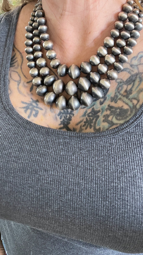 Handcrafted Sterling Silver Triple Strand Bead Statement Necklace by Rose Martin