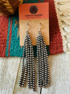 Handcrafted Sterling Silver Pearl Beaded Tassel Dangle Earrings