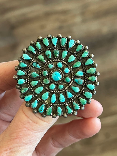Vintage Old Pawn Sterling Silver and Turquoise Cluster Brooch, Unsigned