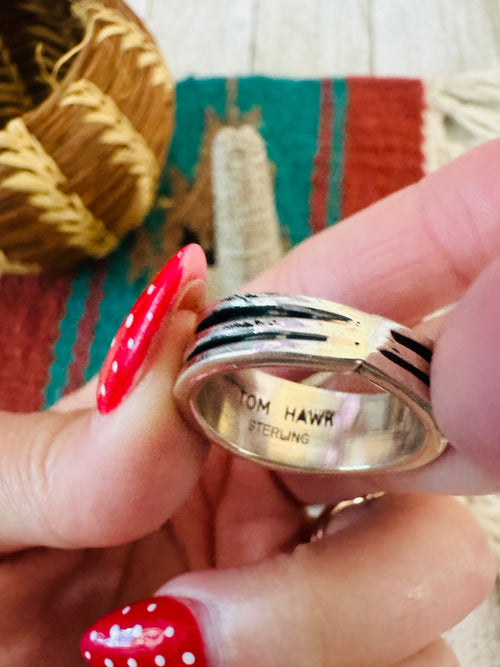 Old Pawn Navajo Sterling Silver Band Ring by Tom Hawk Size 9