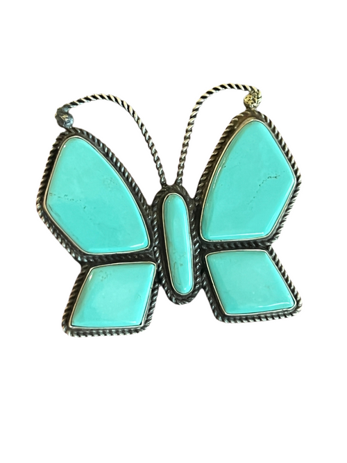 Old Pawn Navajo Sterling Silver and Turquoise Butterfly Ring by Anthony Skeets, Size 9