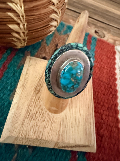Old Pawn Handcrafted Turquoise & Sterling Silver Ring Size 5.25