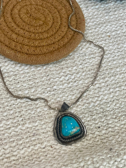 Vintage Old Pawn Turquoise and Sterling Silver Necklace