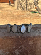 Old Pawn Sterling Silver & Mother of Pearl Cuff Bracelet /