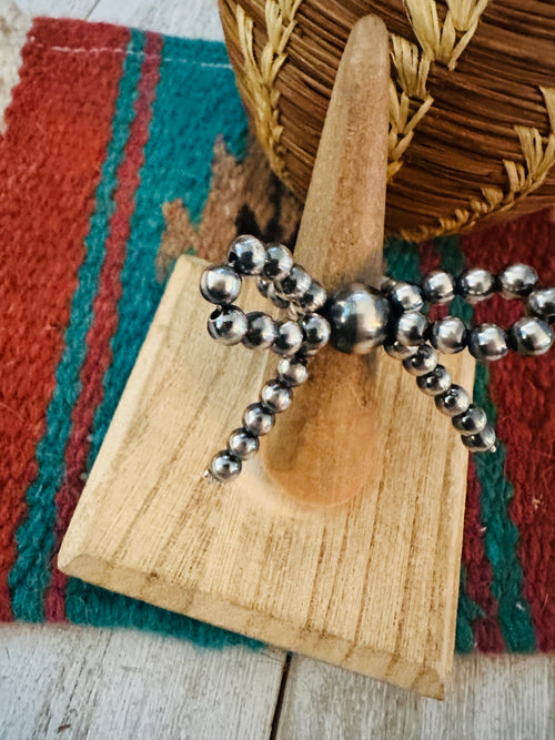 Handcrafted Sterling Silver Pearl Beaded Bow Adjustable Ring