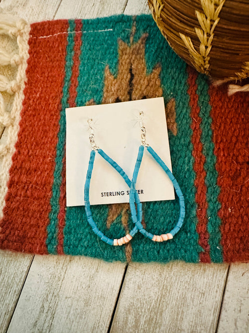 Navajo Turquoise, Shell & Sterling Silver Pearl Beaded Hoop Earrings